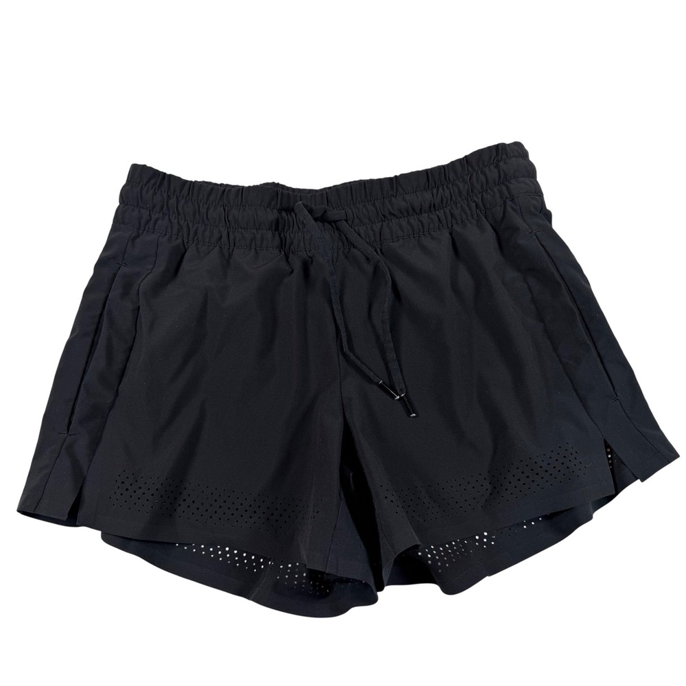Athleta Black Laser‎ Cut Perforated Running Shorts Size 0 Drawstring Activewear